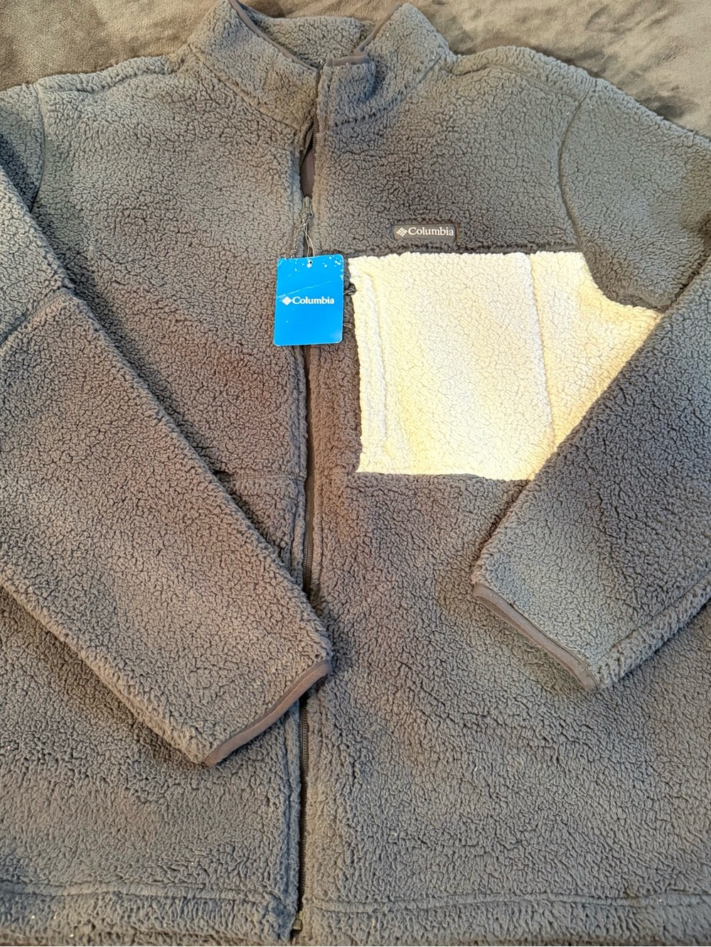 Columbia Dark Gray Sherpa Jacket with Cream Label